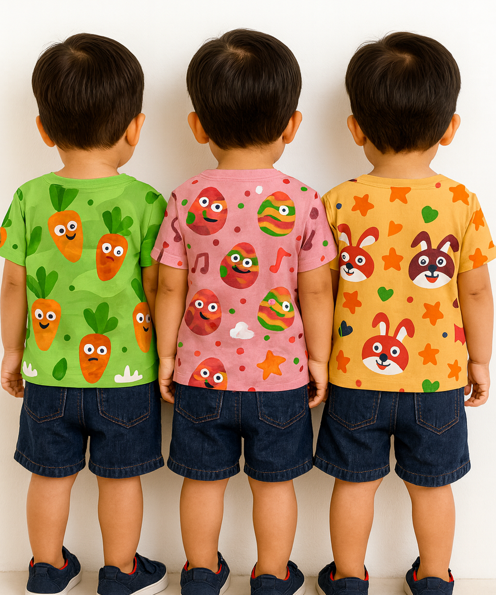 Kids All Over Printed Cotton Tshirt Multi Colour | Age 1 to 5 Years (Pack of 3 Pieces)