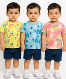 Kids All Over Printed Cotton Tshirt Multi Colour | Age 1 to 5 Years (Pack of 3 Pieces)