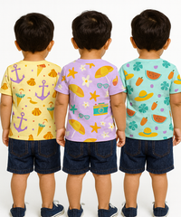 Kids All Over Printed Cotton Tshirt Multi Colour | Age 1 to 5 Years (Pack of 3 Pieces)