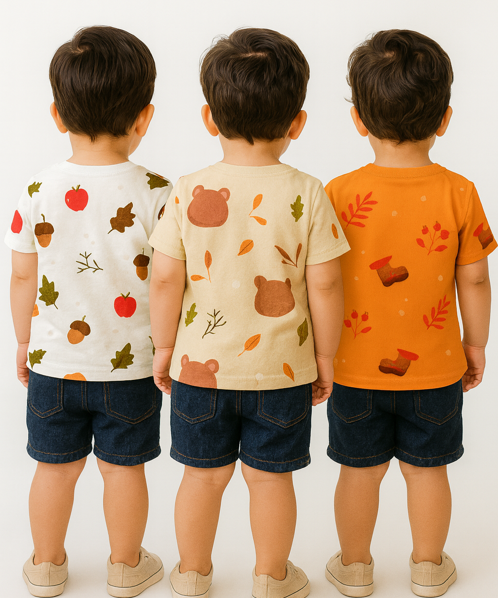 Kids All Over Printed Cotton Tshirt Multi Colour | Age 1 to 5 Years (Pack of 3 Pieces)