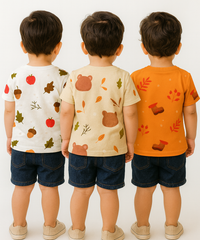 Kids All Over Printed Cotton Tshirt Multi Colour | Age 1 to 5 Years (Pack of 3 Pieces)