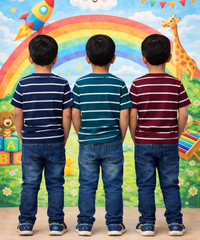 Kids Stripes Half Sleeve Cotton Tshirt | Age 0 to 12 Years (Pack of 3 Pieces)