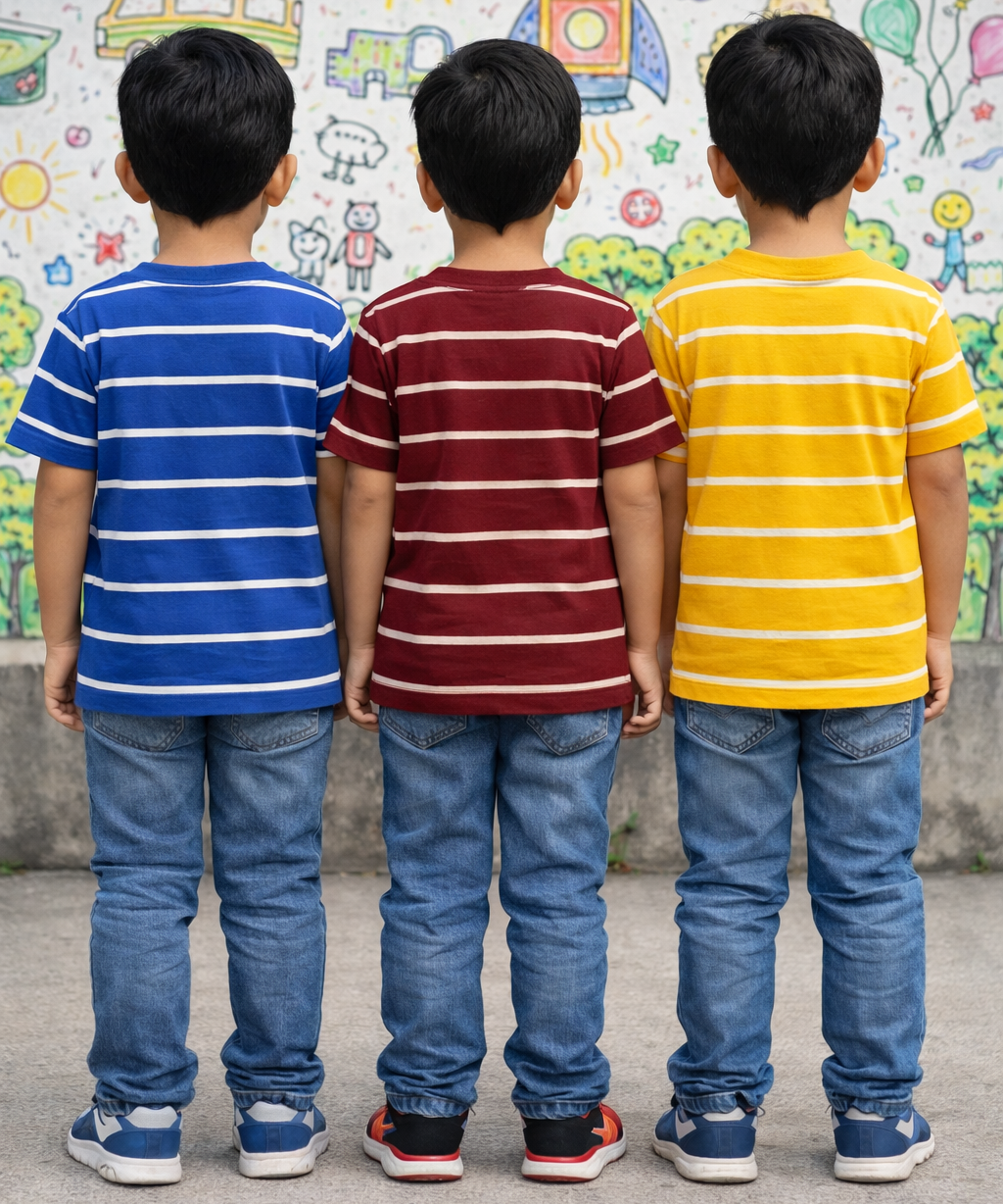 Kids Stripes Half Sleeve Cotton Tshirt | Age 0 to 12 Years (Pack of 3 Pieces)