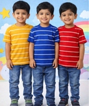 Kids Stripes Half Sleeve Cotton Tshirt | Age 0 to 12 Years (Pack of 3 Pieces)