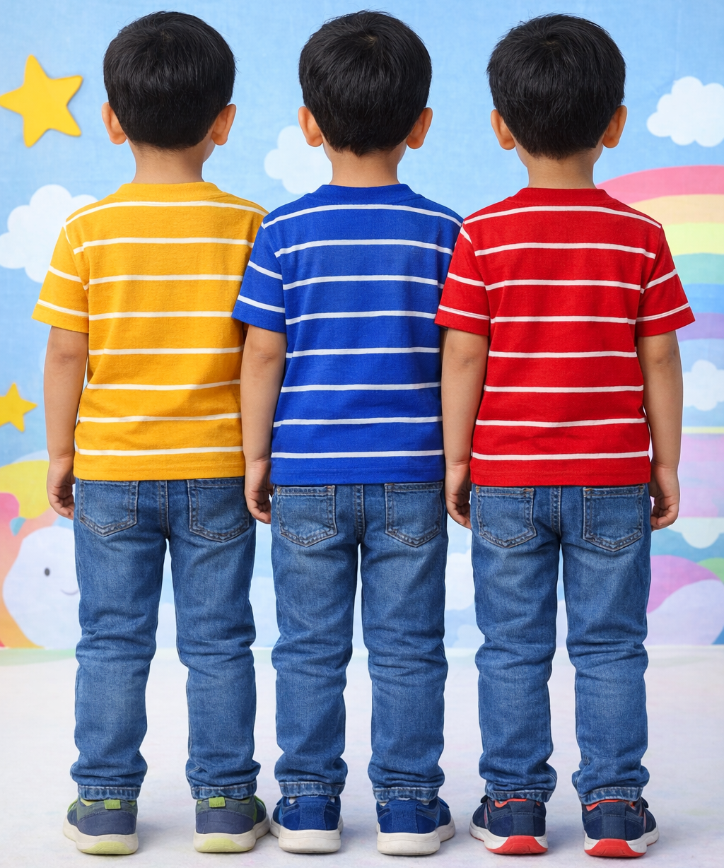 Kids Stripes Half Sleeve Cotton Tshirt | Age 0 to 12 Years (Pack of 3 Pieces)