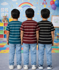 Kids Stripes Half Sleeve Cotton Tshirt | Age 0 to 12 Years (Pack of 3 Pieces)