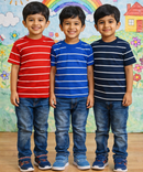 Kids Stripes Half Sleeve Cotton Tshirt | Age 0 to 12 Years (Pack of 3 Pieces)