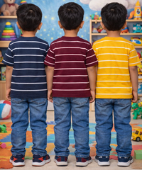 Kids Stripes Half Sleeve Cotton Tshirt | Age 0 to 12 Years (Pack of 3 Pieces)