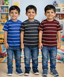 Kids Stripes Half Sleeve Cotton Tshirt | Age 0 to 12 Years (Pack of 3 Pieces)