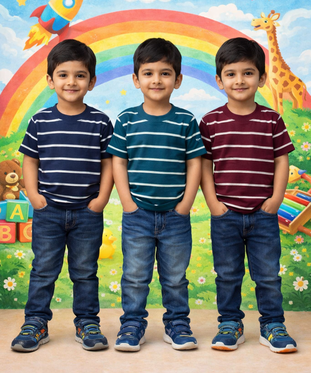 Kids Stripes Half Sleeve Cotton Tshirt | Age 0 to 12 Years (Pack of 3 Pieces)