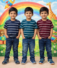 Kids Stripes Half Sleeve Cotton Tshirt | Age 0 to 12 Years (Pack of 3 Pieces)