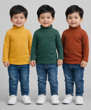 Kids Full Sleeve Hi-Neck Plain Rib T-shirt | Age 0 to 5 Years | Pack of 3 Pieces