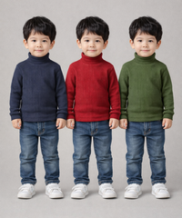 Kids Full Sleeve Hi-Neck Plain Rib T-shirt | Age 0 to 5 Years | Pack of 3 Pieces