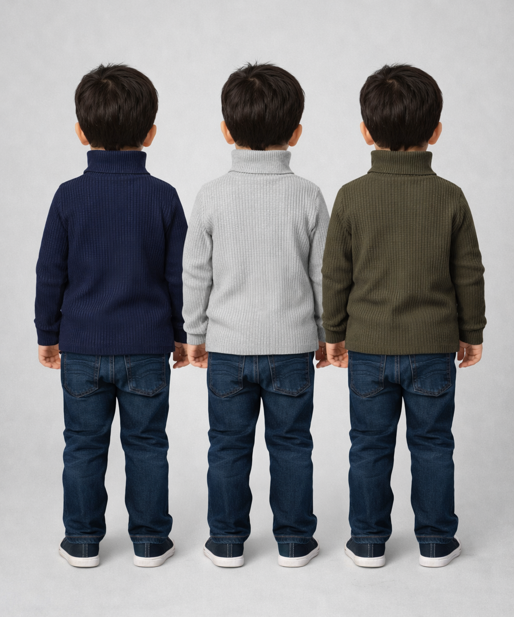 Kids Full Sleeve Hi-Neck Plain Rib T-shirt | Age 0 to 5 Years | Pack of 3 Pieces