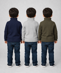 Kids Full Sleeve Hi-Neck Plain Rib T-shirt | Age 0 to 5 Years | Pack of 3 Pieces