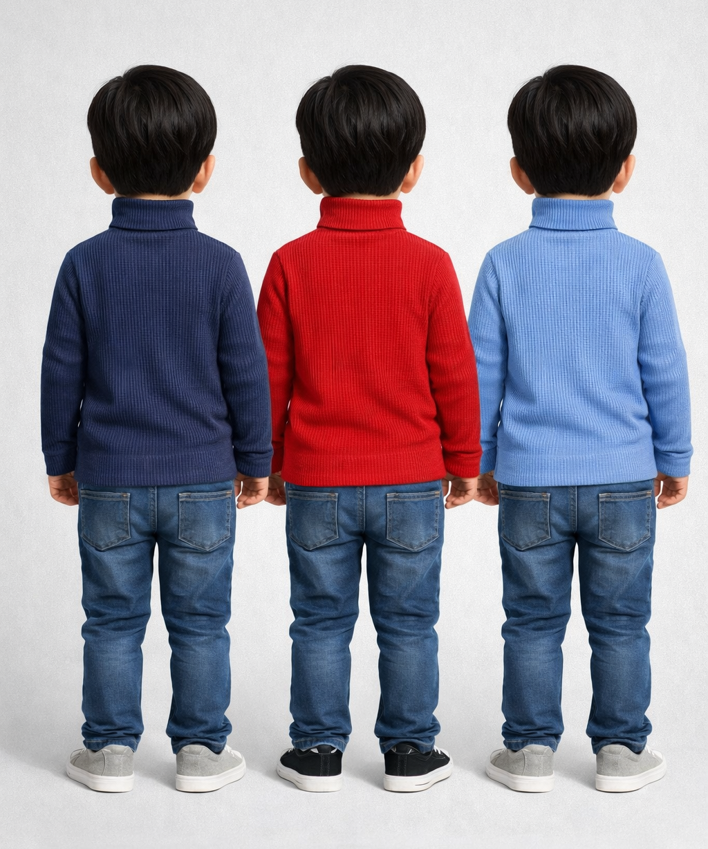 Kids Full Sleeve Hi-Neck Plain Rib T-shirt | Age 0 to 5 Years | Pack of 3 Pieces