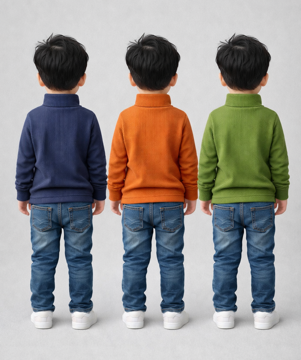 Kids Full Sleeve Hi-Neck Plain Rib T-shirt | Age 0 to 5 Years | Pack of 3 Pieces