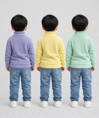 Kids Full Sleeve Hi-Neck Plain Rib T-shirt | Age 0 to 5 Years | Pack of 3 Pieces