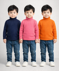 Kids Full Sleeve Hi-Neck Plain Rib T-shirt | Age 0 to 5 Years | Pack of 3 Pieces