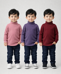 Kids Full Sleeve Hi-Neck Plain Rib T-shirt | Age 0 to 5 Years | Pack of 3 Pieces