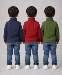 Kids Full Sleeve Hi-Neck Plain Rib T-shirt | Age 0 to 5 Years | Pack of 3 Pieces