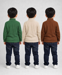 Kids Full Sleeve Hi-Neck Plain Rib T-shirt | Age 0 to 5 Years | Pack of 3 Pieces