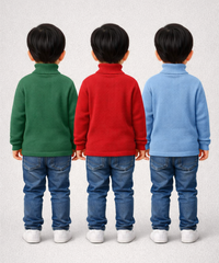 Kids Full Sleeve Hi-Neck Plain Rib T-shirt | Age 0 to 5 Years | Pack of 3 Pieces