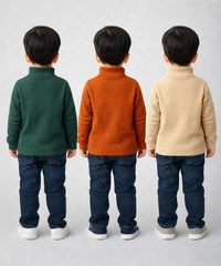 Kids Full Sleeve Hi-Neck Plain Rib T-shirt | Age 0 to 5 Years | Pack of 3 Pieces