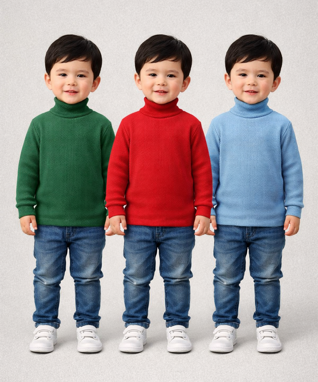 Kids Full Sleeve Hi-Neck Plain Rib T-shirt | Age 0 to 5 Years | Pack of 3 Pieces