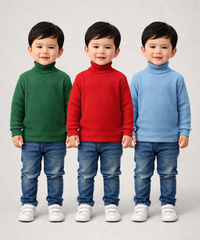 Kids Full Sleeve Hi-Neck Plain Rib T-shirt | Age 0 to 5 Years | Pack of 3 Pieces