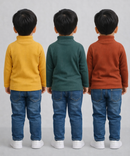 Kids Full Sleeve Hi-Neck Plain Rib T-shirt | Age 0 to 5 Years | Pack of 3 Pieces