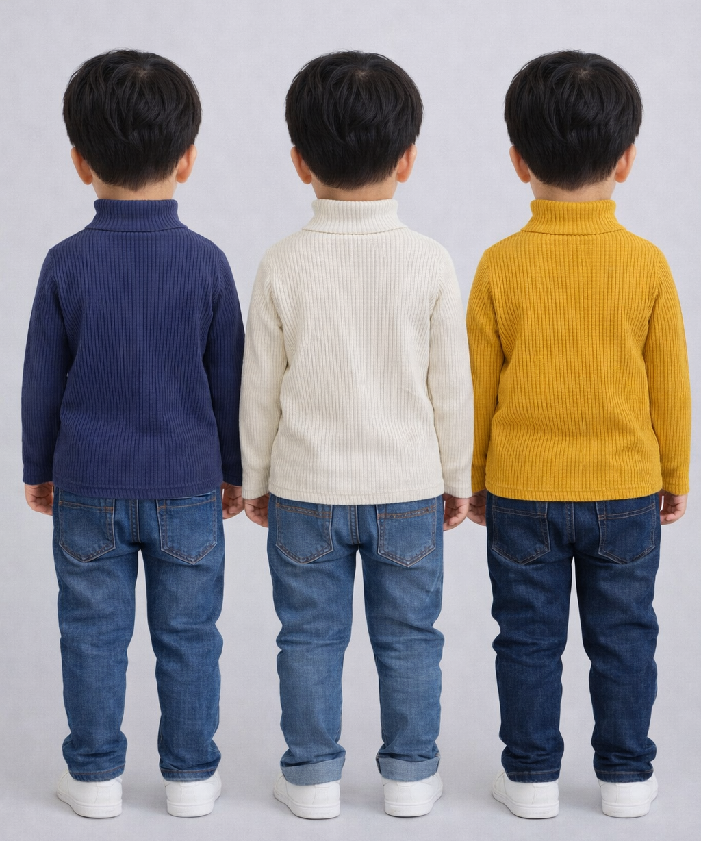 Kids Full Sleeve Hi-Neck Plain Rib T-shirt | Age 0 to 5 Years | Pack of 3 Pieces