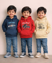 Cotton Kids Cartoon Printed Hoodie Multi Color | Age 2 to 11 Years (Pack of 3 Pieces)