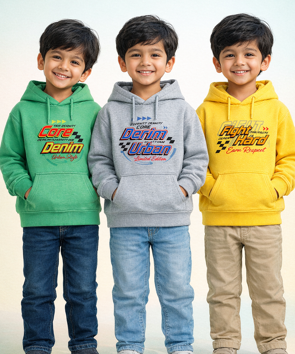 Cotton Kids Cartoon Printed Hoodie Multi Color | Age 2 to 11 Years (Pack of 3 Pieces)