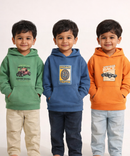 Cotton Kids Cartoon Printed Hoodie Multi Color | Age 2 to 11 Years (Pack of 3 Pieces)