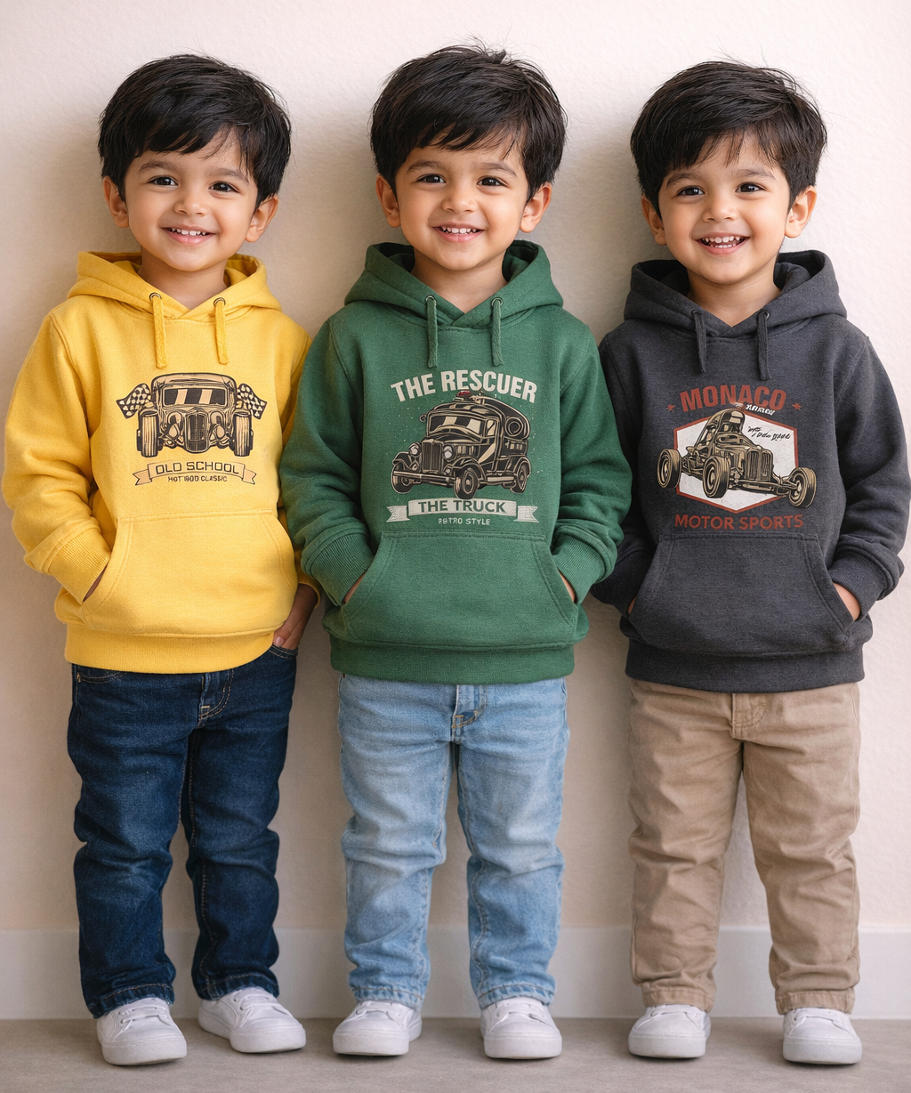 Cotton Kids Cartoon Printed Hoodie Multi Color | Age 2 to 11 Years (Pack of 3 Pieces)
