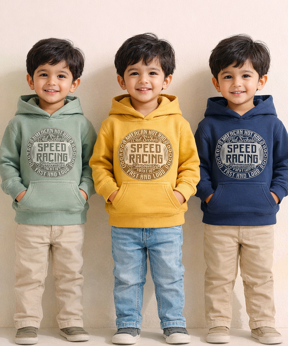 Cotton Kids Cartoon Printed Hoodie Multi Color | Age 2 to 11 Years (Pack of 3 Pieces)
