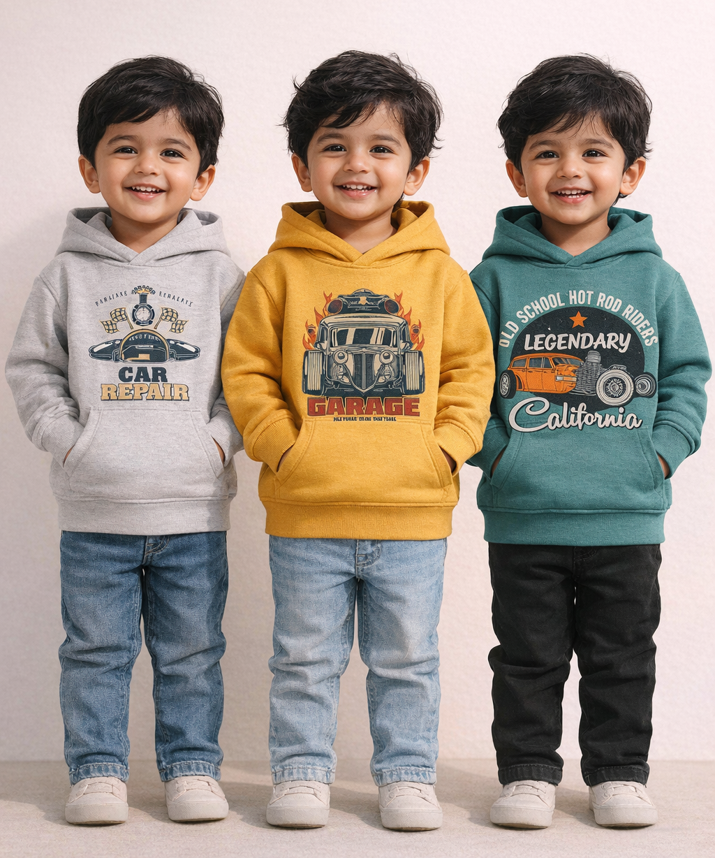 Cotton Kids Cartoon Printed Hoodie Multi Color | Age 2 to 11 Years (Pack of 3 Pieces)