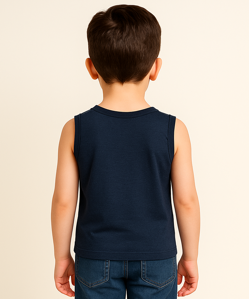Kids Sleeveless Tshirt Printed 100% Cotton Denim Color 4 To 11 Years Tshirt