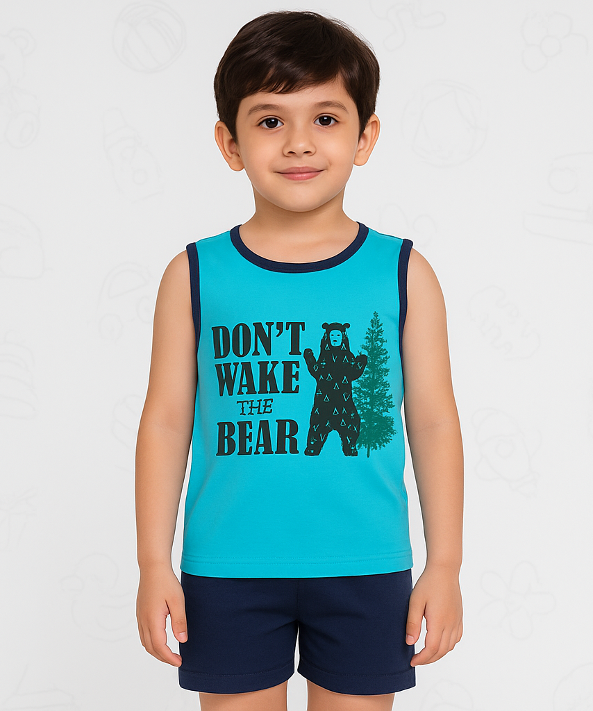 Kids Sleeveless Tshirt Printed 100% Cotton Tropical Turquoise Color 4 To 11 Years Tshirt