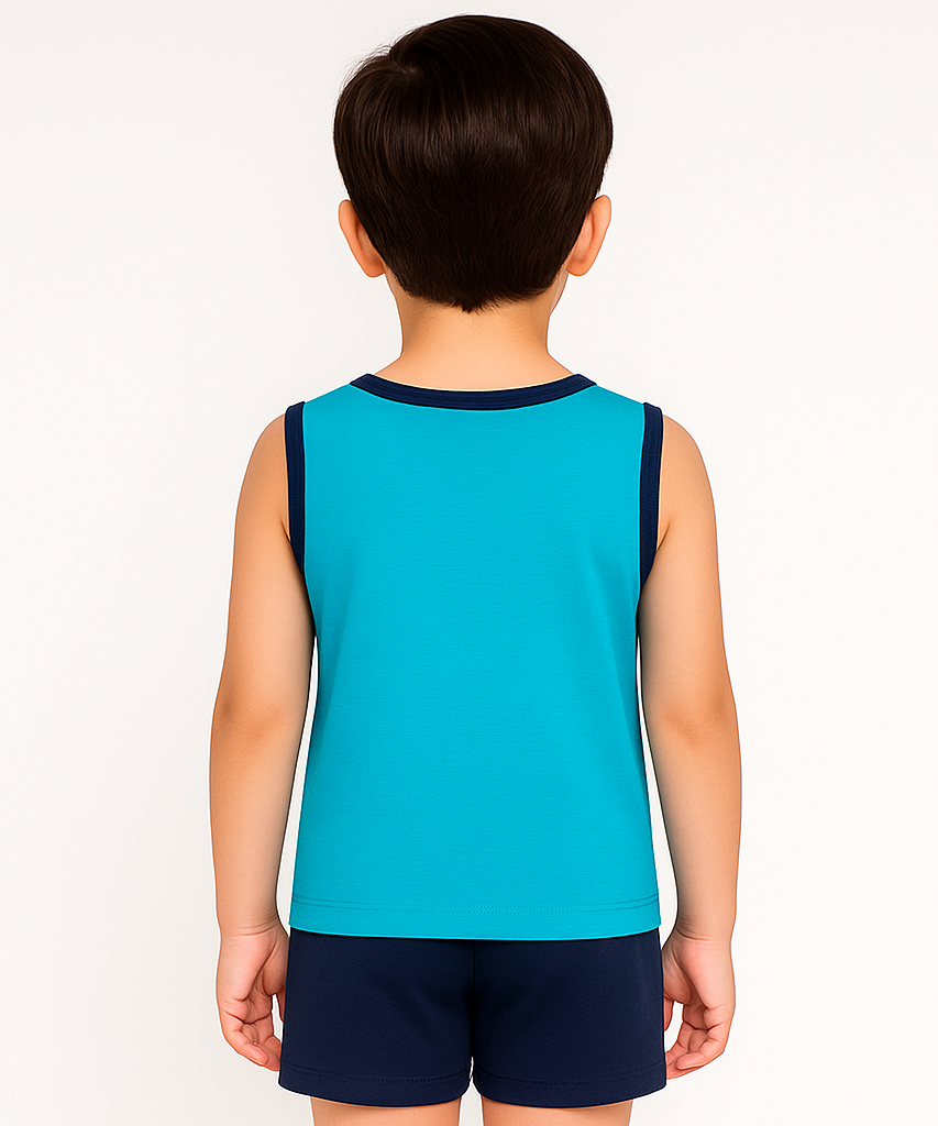 Kids Sleeveless Tshirt Printed 100% Cotton Tropical Turquoise Color 4 To 11 Years Tshirt