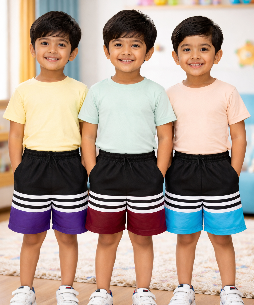 Cotton Cut & Sew Shorts for Kids with Rope | Age 1 to 6 Years (Pack of 3 Pieces)