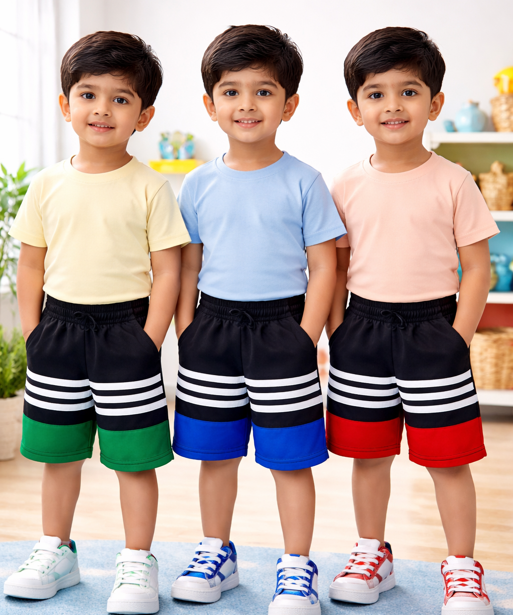 Cotton Cut & Sew Shorts for Kids with Rope | Age 1 to 6 Years (Pack of 3 Pieces)