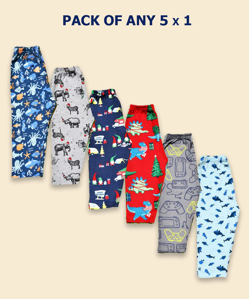 100% Cotton Printed Lower/Track Pant for Casual Wear/Night wear for Kids Boys/Girls (Pack of 5)