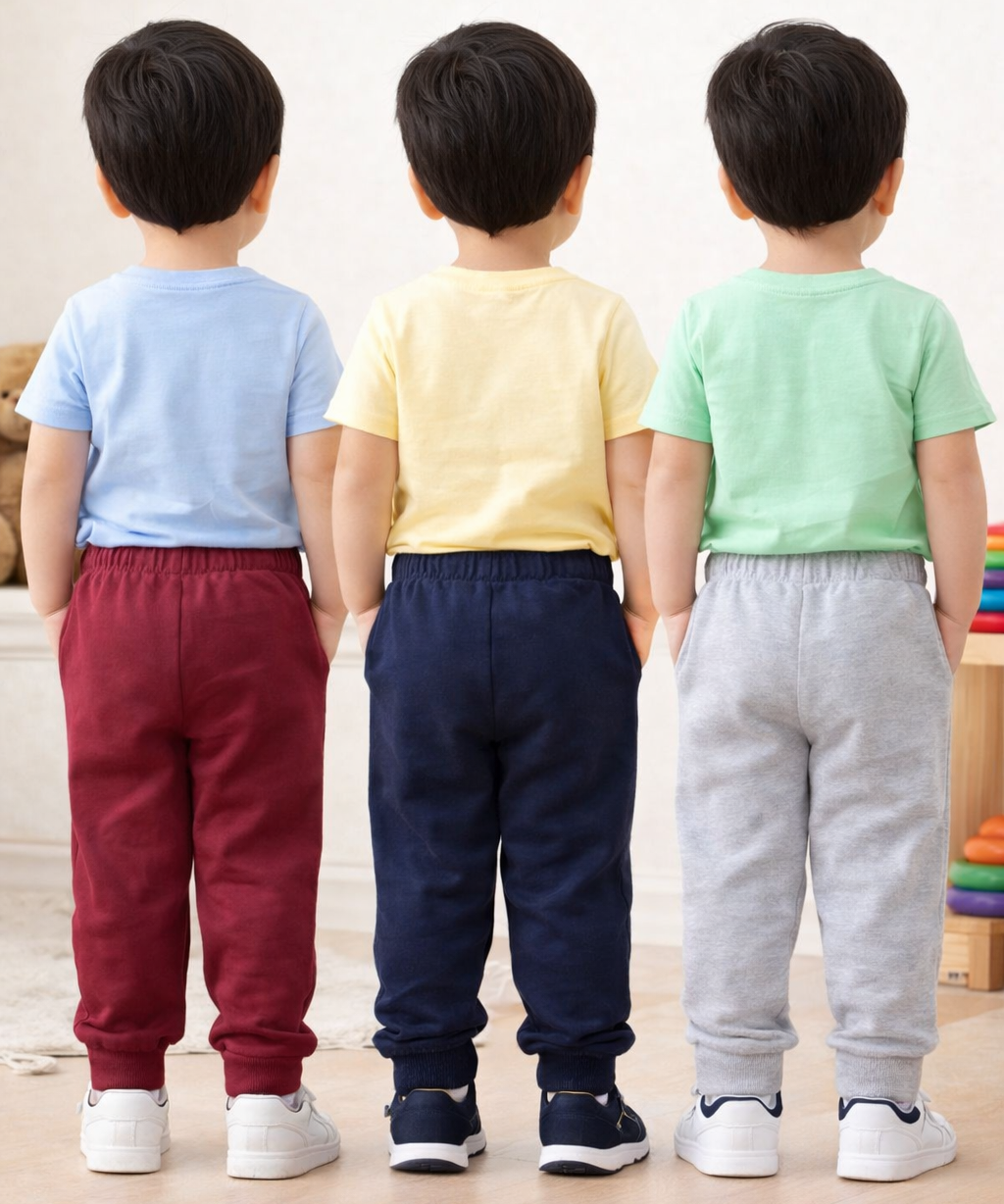 Cotton Track Pant with Bottom Cuff | Random Cartoon Printed | Age 0 to 5 Years (Pack of 3 Pieces)