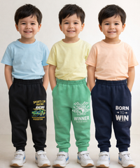 Cotton Track Pant with Bottom Cuff | Random Cartoon Printed | Age 0 to 5 Years (Pack of 3 Pieces)