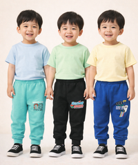 Cotton Track Pant with Bottom Cuff | Random Cartoon Printed | Age 0 to 5 Years (Pack of 3 Pieces)