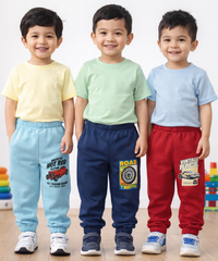 Cotton Track Pant with Bottom Cuff | Random Cartoon Printed | Age 0 to 5 Years (Pack of 3 Pieces)