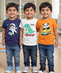 Kids Cotton Tshirt With Cartoon Print Multi Color | Age 0 to 6 Years (Pack of 3 Pieces)