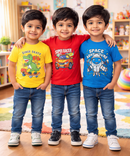 Kids Cotton Tshirt With Cartoon Print Multi Color | Age 0 to 6 Years (Pack of 3 Pieces)